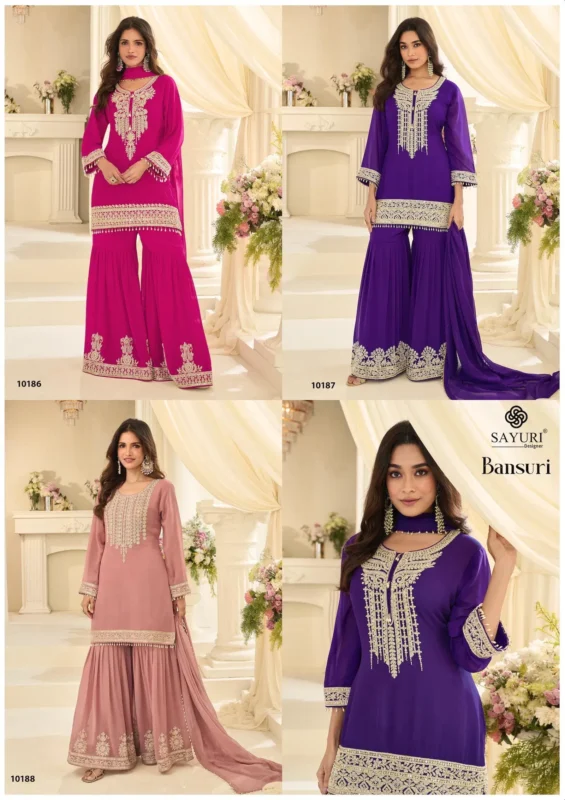 Stylish Sayuri Bansuri Georgette With Embroidered Work Top Bottom And Dupatta Wholesale 2026
