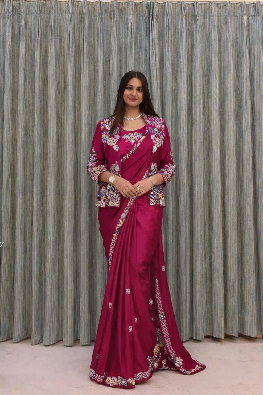 Bt 7142 Crep Satin Ready To Wear Saree With Koti Collection Wholesale