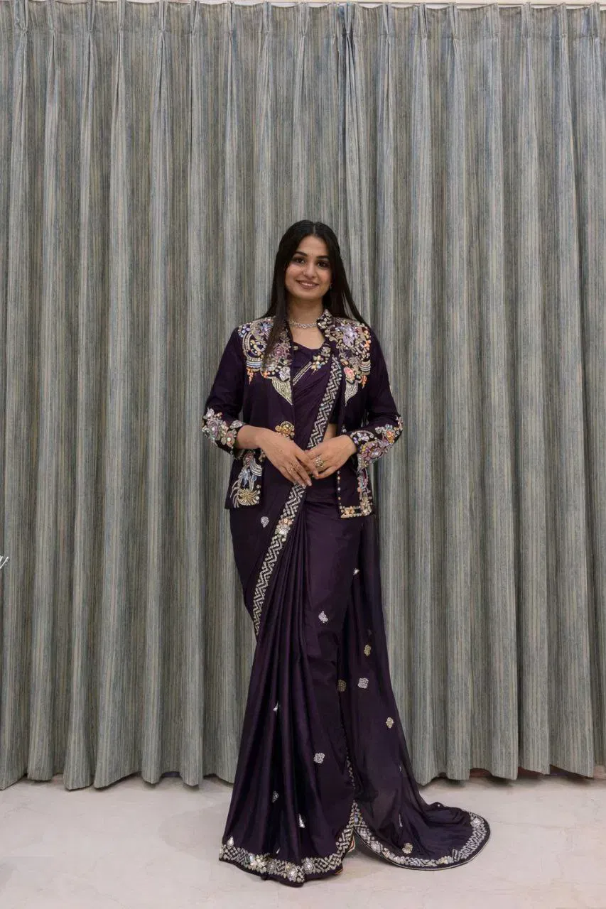 Buy Bt 7142 Crep Satin Ready To Wear Saree With Koti Collection Wholesale 2026