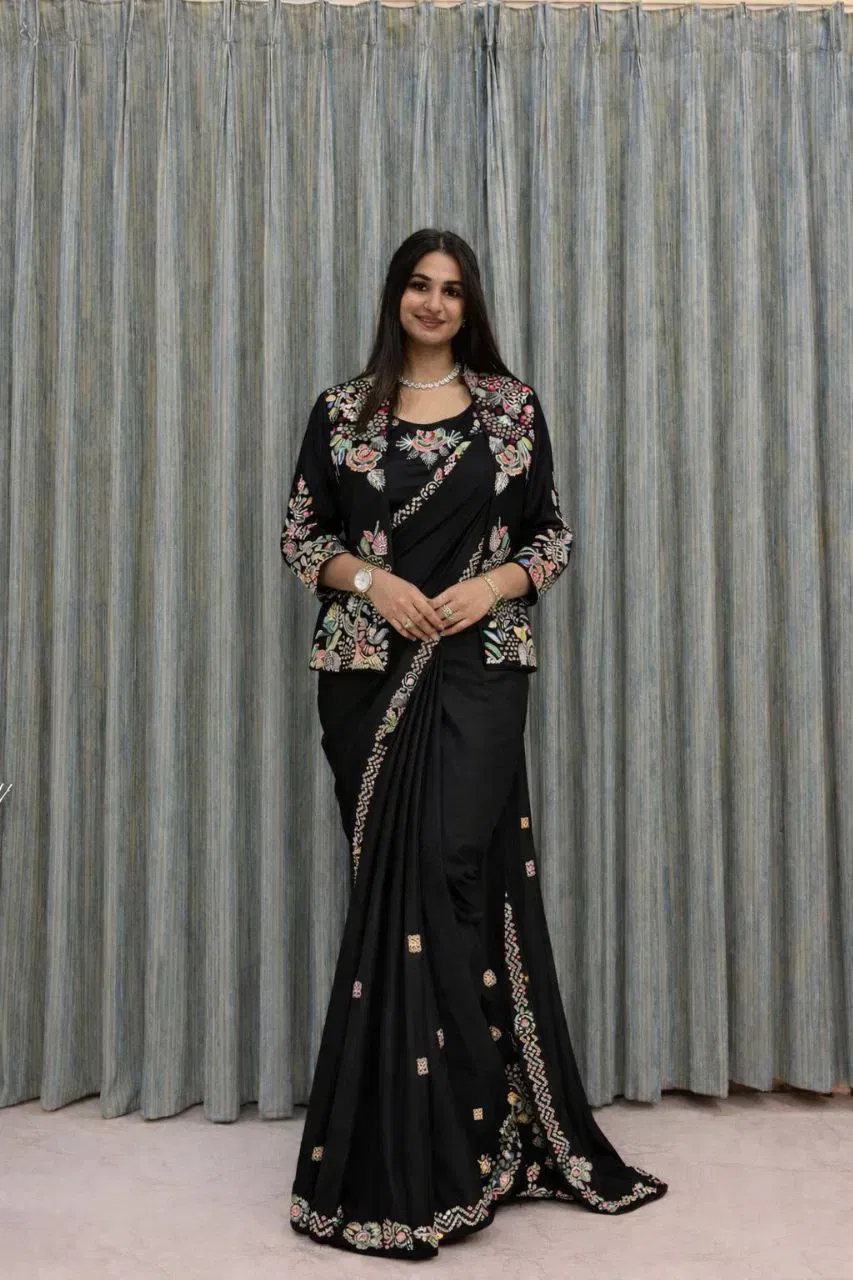 Buy Bt 7142 Crep Satin Ready To Wear Saree With Koti Collection Wholesale 2026