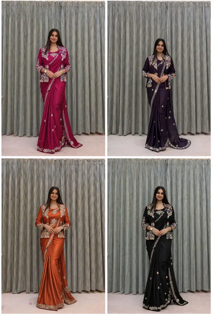 Buy Bt 7142 Crep Satin Ready To Wear Saree With Koti Collection Wholesale 2026