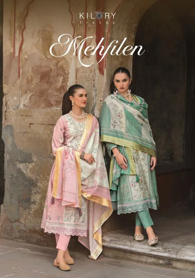 Kilory Mehfilen Lawn Cotton Digital Print With Embroidery Salwar Kameez Wholesale