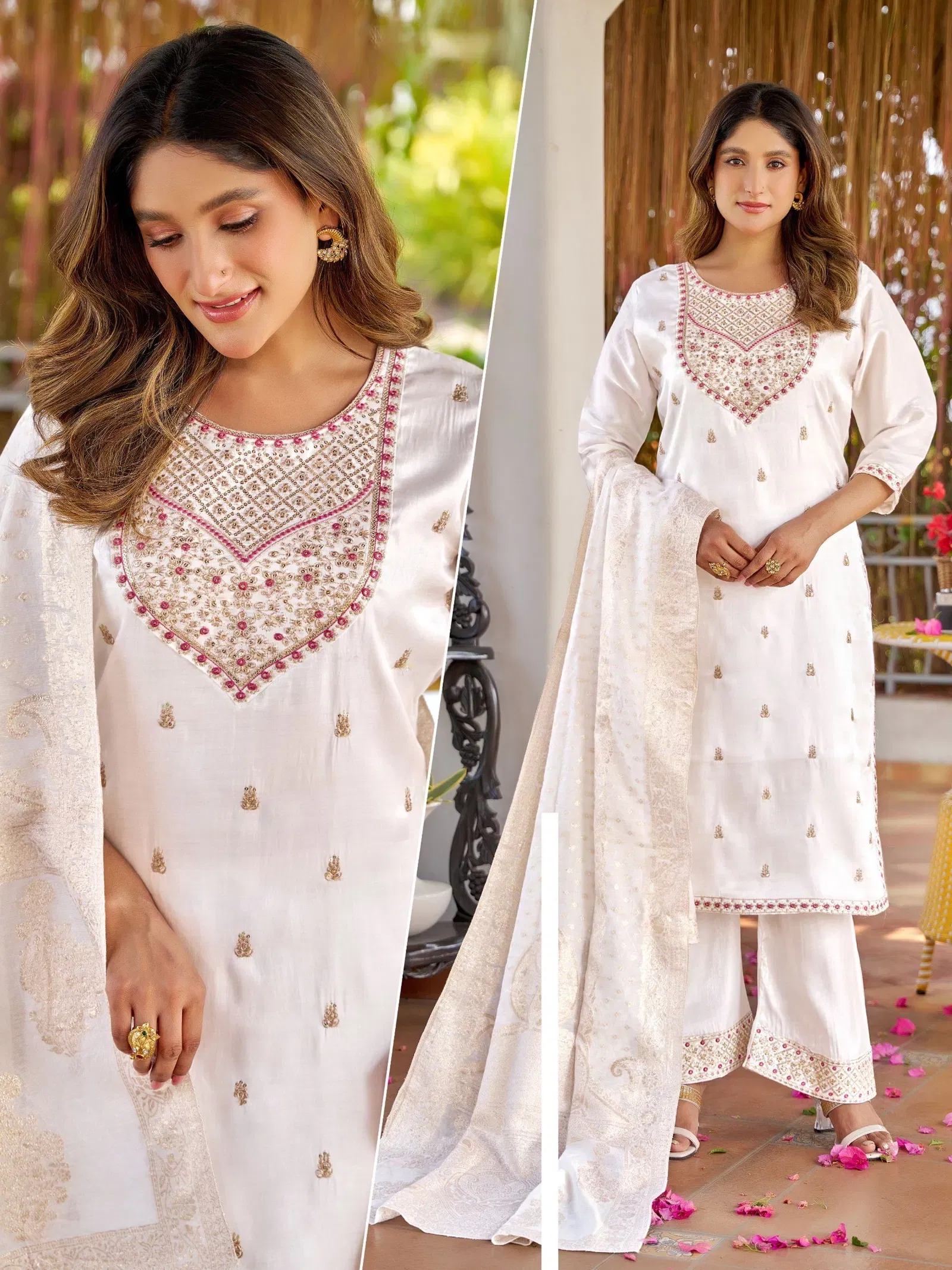 Stylish Naisha K 665 Roman Glass With Work Kurti Pant And Dupatta Collection Wholesale 2026