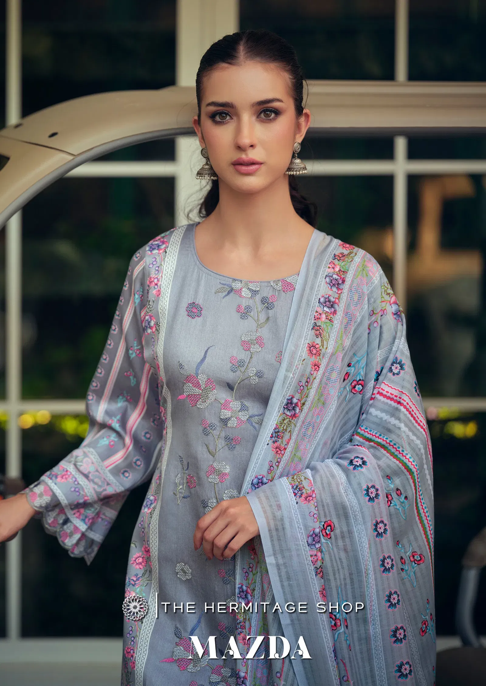 Hermitage Mazda Jam Satin With Threadwork Embroidery Dress Material Wholesale
