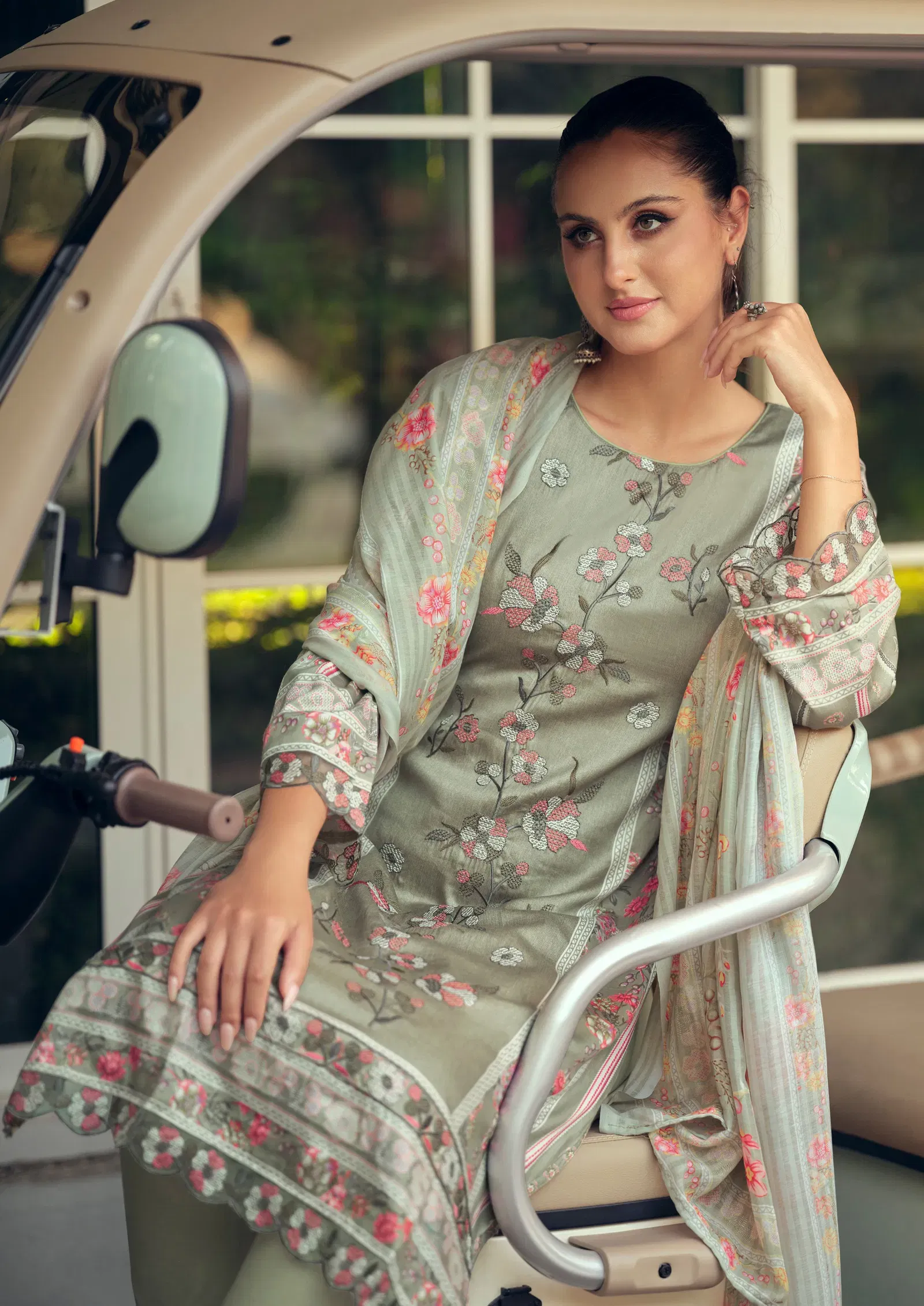 Latest Hermitage Mazda Jam Satin With Threadwork Embroidery Dress Material Wholesale 2026