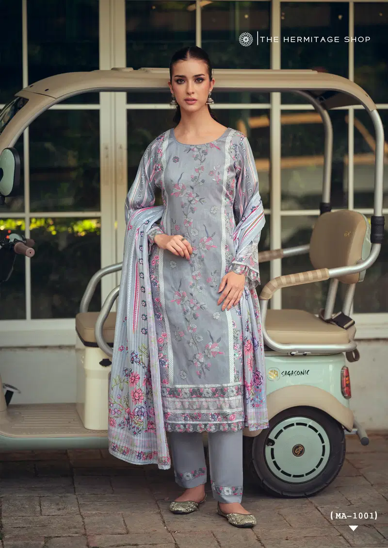 Latest Hermitage Mazda Jam Satin With Threadwork Embroidery Dress Material Wholesale 2026