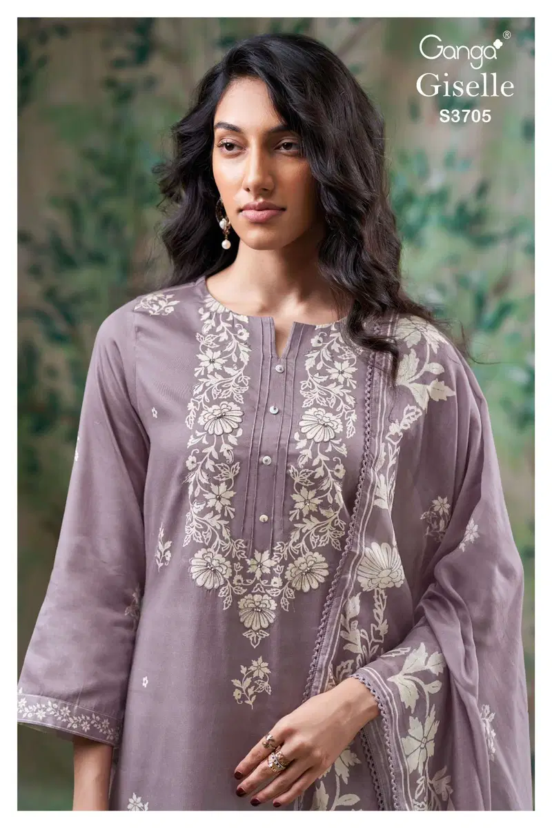 Ganga Giselle 3705 Cotton Satin Printed With Handwork Dress Material Wholesale