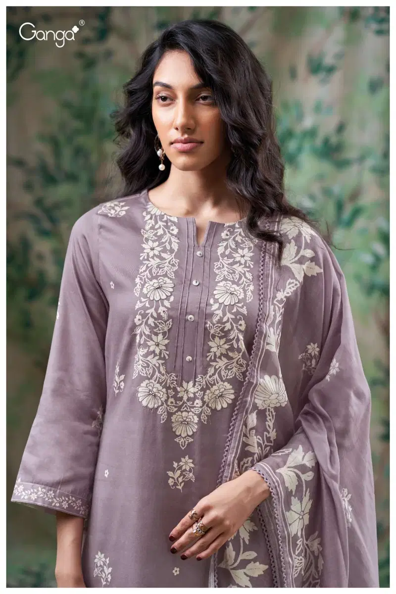 Stylish Ganga Giselle 3705 Cotton Satin Printed With Handwork Dress Material Wholesale 2026