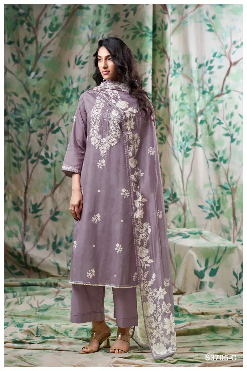 Stylish Ganga Giselle 3705 Cotton Satin Printed With Handwork Dress Material Wholesale 2026