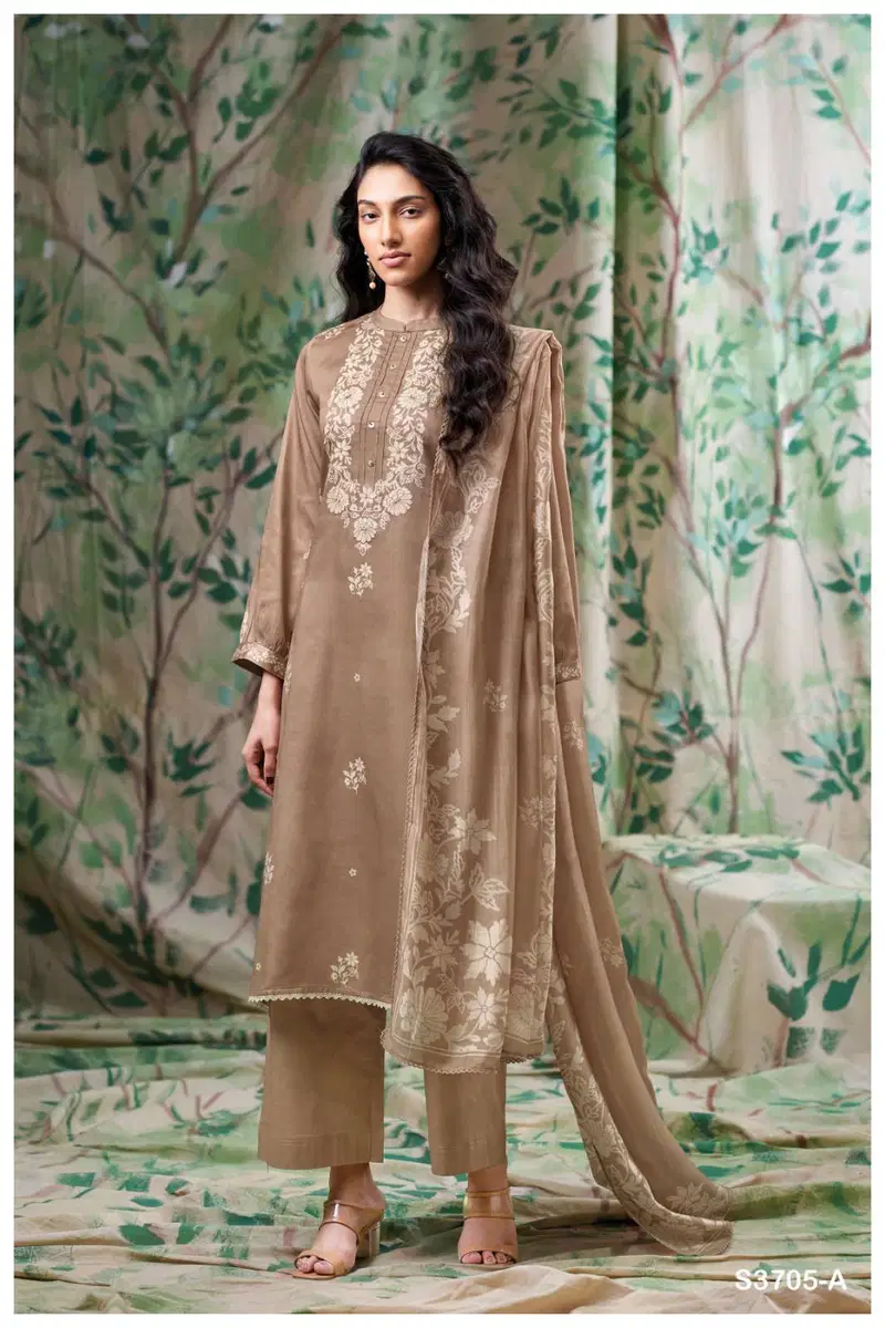 Stylish Ganga Giselle 3705 Cotton Satin Printed With Handwork Dress Material Wholesale 2026