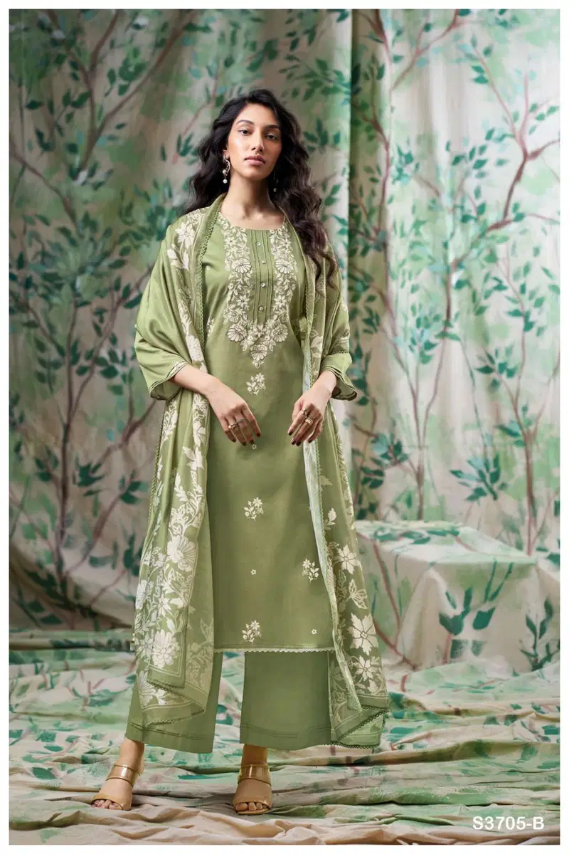 Stylish Ganga Giselle 3705 Cotton Satin Printed With Handwork Dress Material Wholesale 2026