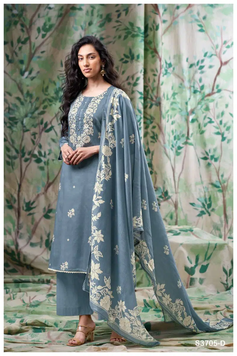 Stylish Ganga Giselle 3705 Cotton Satin Printed With Handwork Dress Material Wholesale 2026
