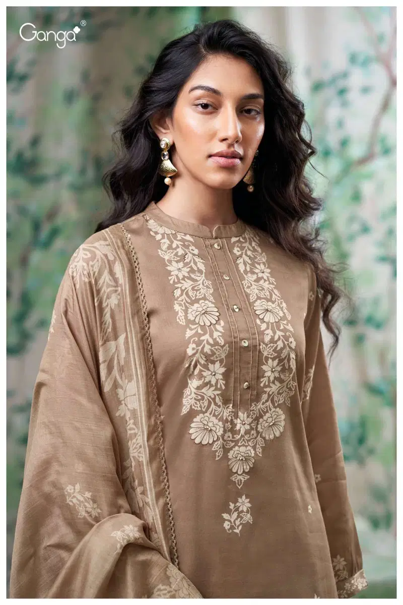 Stylish Ganga Giselle 3705 Cotton Satin Printed With Handwork Dress Material Wholesale 2026