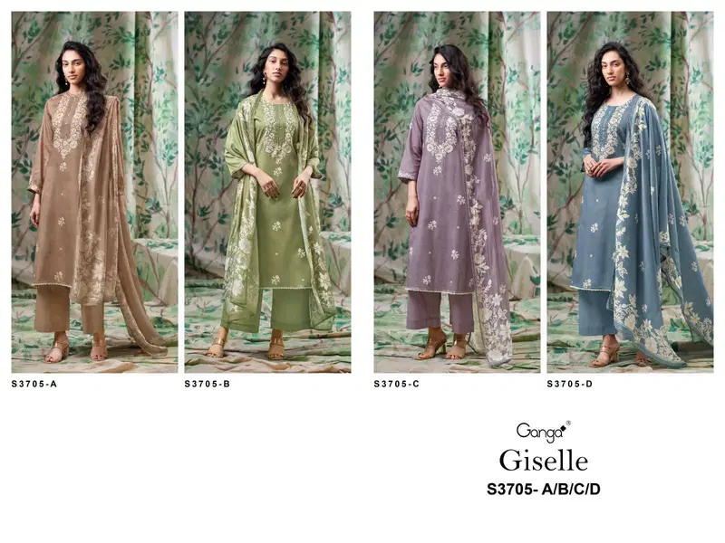 Stylish Ganga Giselle 3705 Cotton Satin Printed With Handwork Dress Material Wholesale 2026