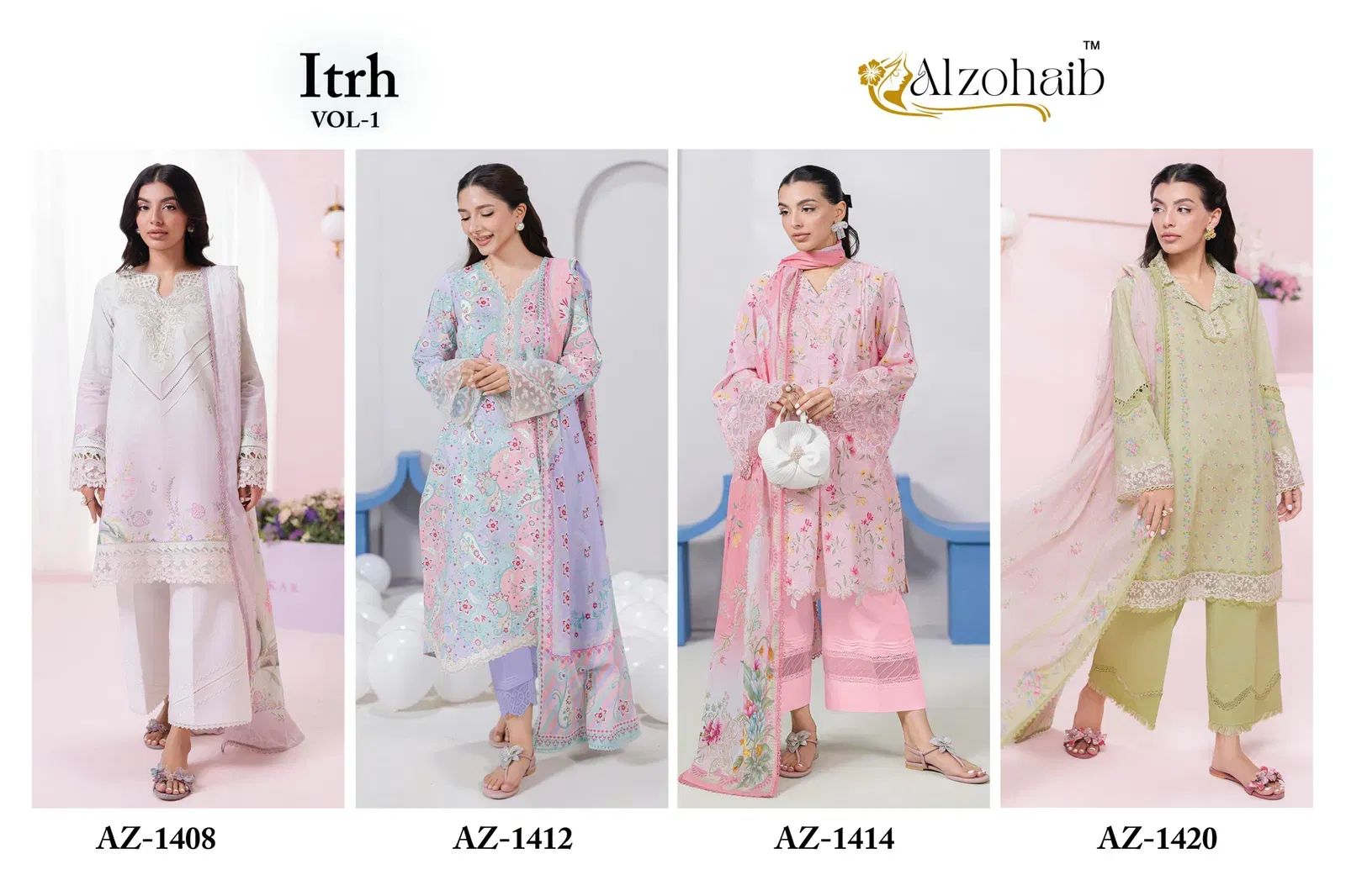 Launching Alzohaib Itrh Vol 1 Chiffon Dupatta Cotton Pakistani Salwar Kameez Wholesale 2026