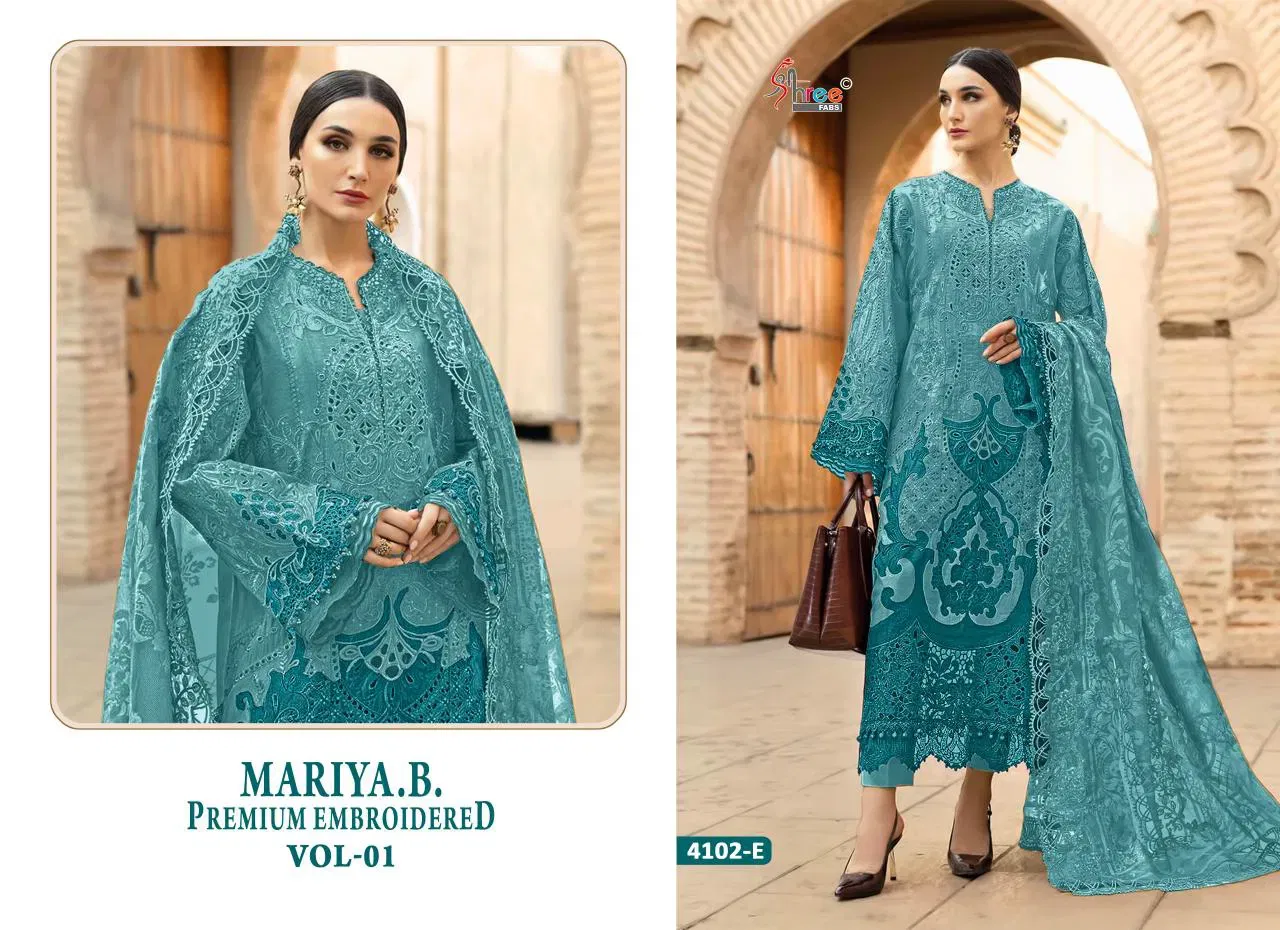Beautiful Shree Mariya B Premium Embroidered 4102 Cotton Dupatta Pakistani Suits Wholesale 2026