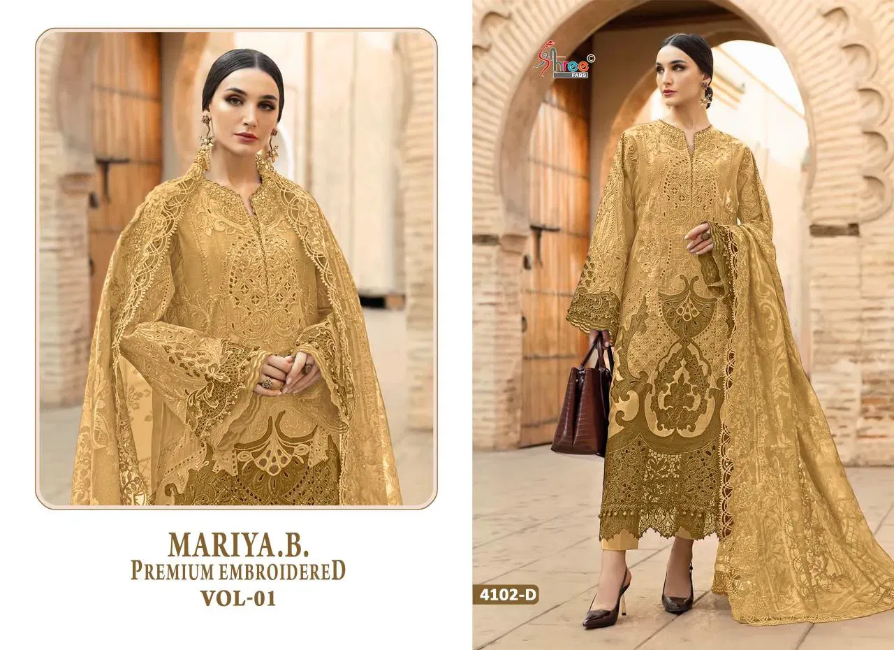 Beautiful Shree Mariya B Premium Embroidered 4102 Cotton Dupatta Pakistani Suits Wholesale 2026