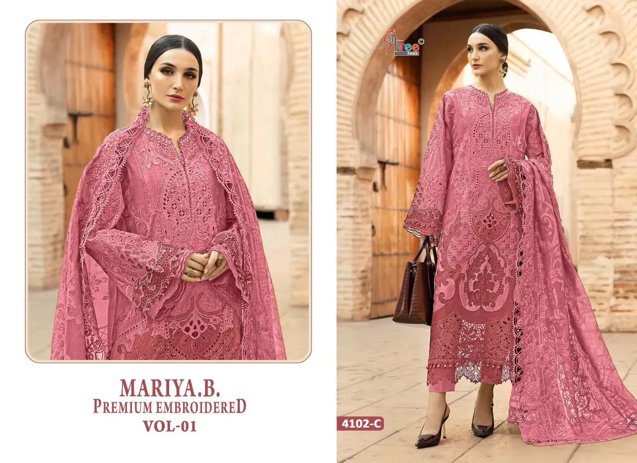 Beautiful Shree Mariya B Premium Embroidered 4102 Cotton Dupatta Pakistani Suits Wholesale 2026