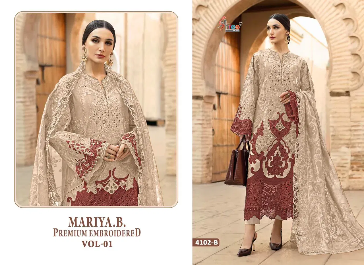 Beautiful Shree Mariya B Premium Embroidered 4102 Cotton Dupatta Pakistani Suits Wholesale 2026