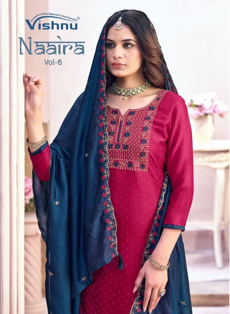 Vishnu Naaira Vol 6 Vichitra Blooming With Work Dress Material Wholesale