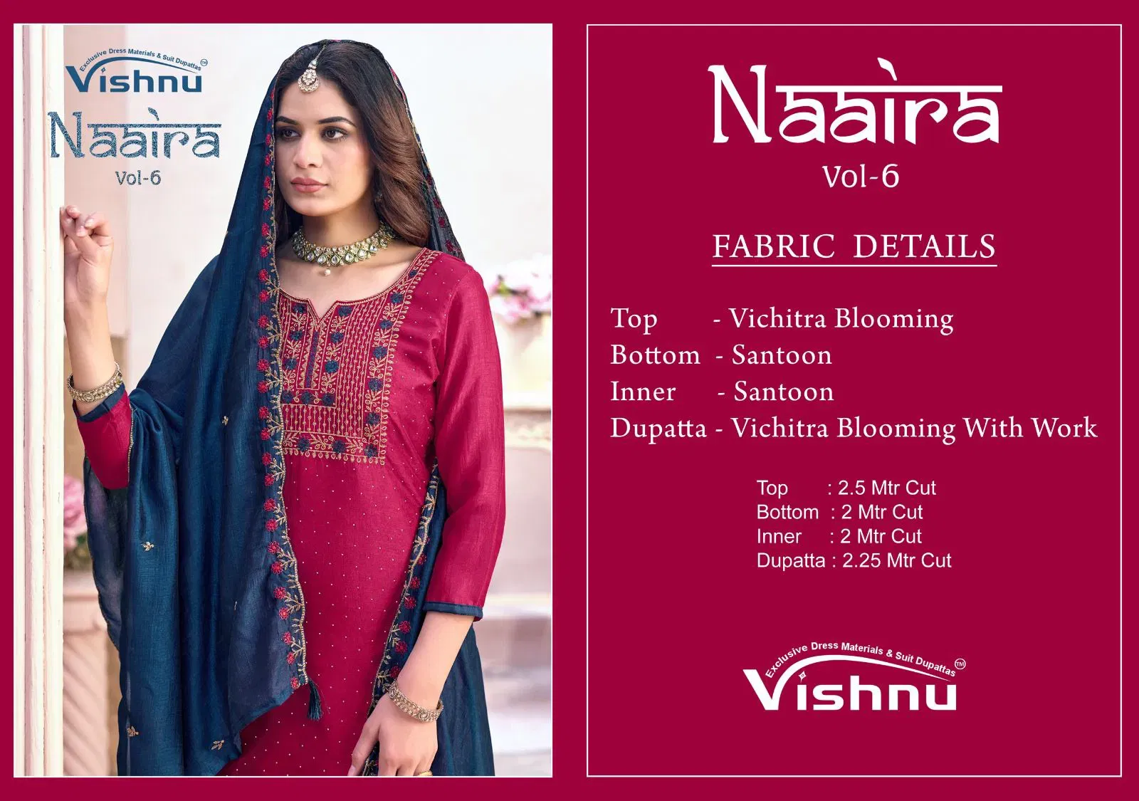 Buy Vishnu Naaira Vol 6 Vichitra Blooming With Work Dress Material Wholesale 2026