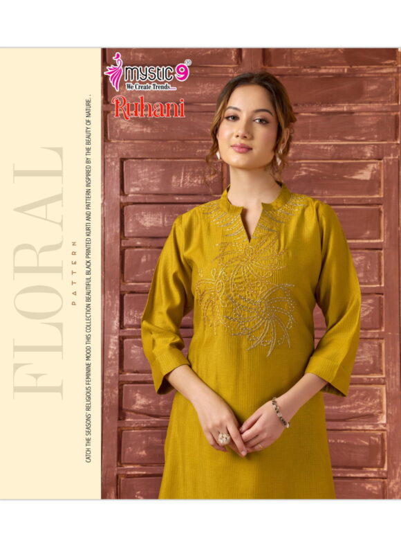 Stylish Mystic 9 Ruhani Vol 1 Premium Dyed Berlin With Collar Top With Bottom Collection Wholesale 2026