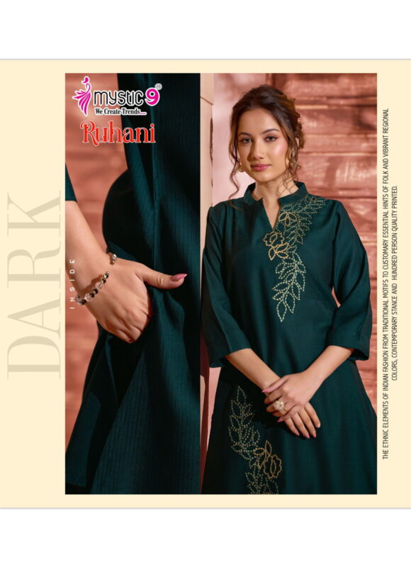 Stylish Mystic 9 Ruhani Vol 1 Premium Dyed Berlin With Collar Top With Bottom Collection Wholesale 2026