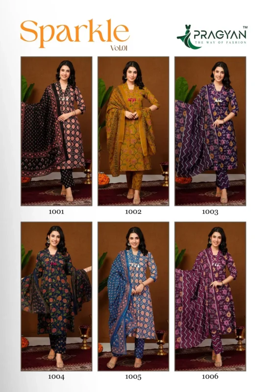 Latest Pragyan Sparkle Vol 1 Cambric Cotton Aline Kurti Set Collection Wholesale 2026
