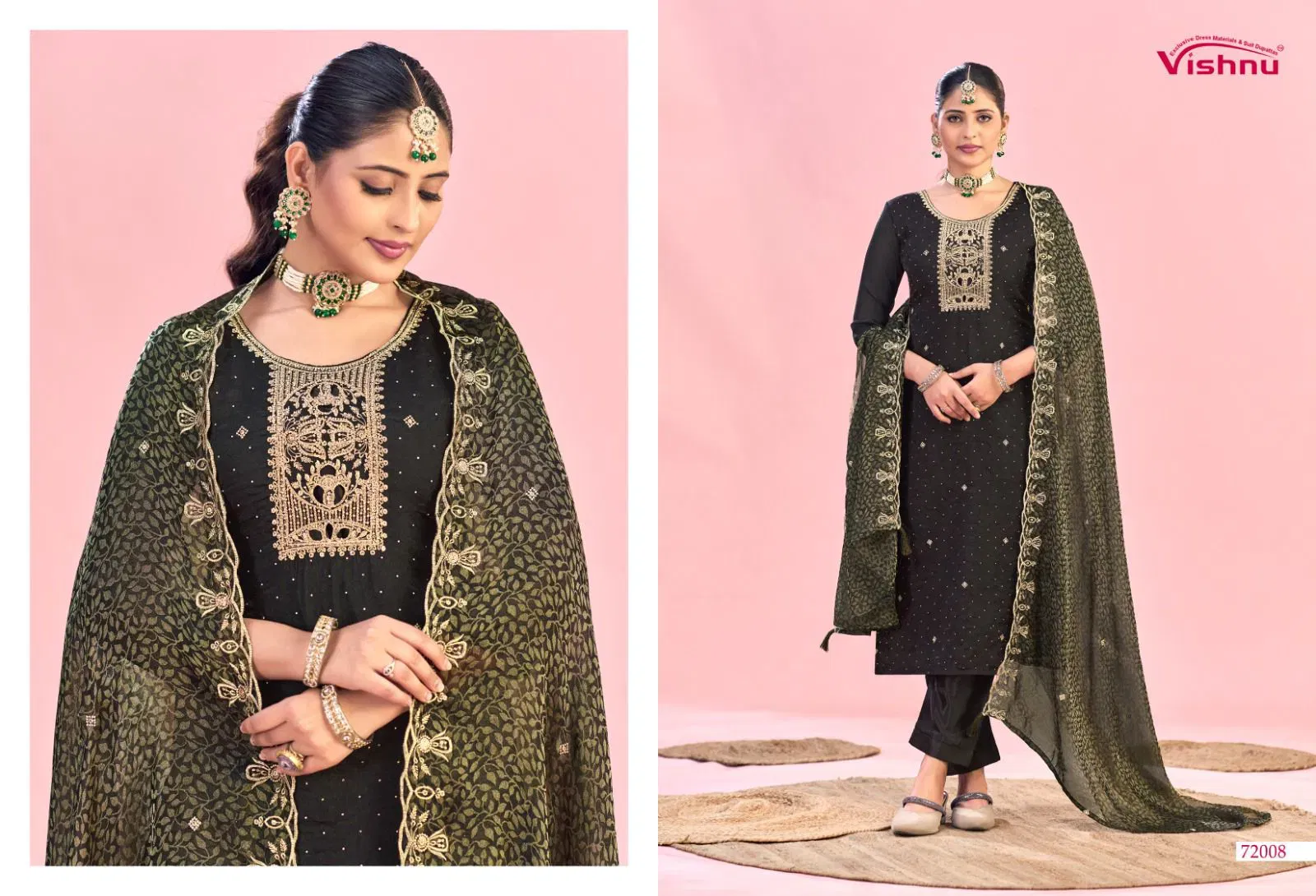 Stylish Vishnu Haniya Nc Moss With Zarkan Work Dress Material Collection Wholesale 2026