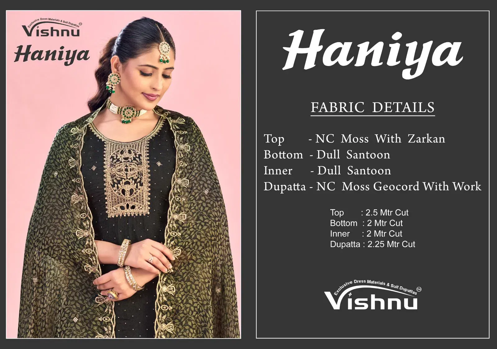 Stylish Vishnu Haniya Nc Moss With Zarkan Work Dress Material Collection Wholesale 2026