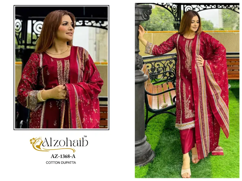 Buy Alzohaib Az 1368 A To C Chiffon Dupatta Cotton Pakistani Salwar Kameez Wholesale 2026