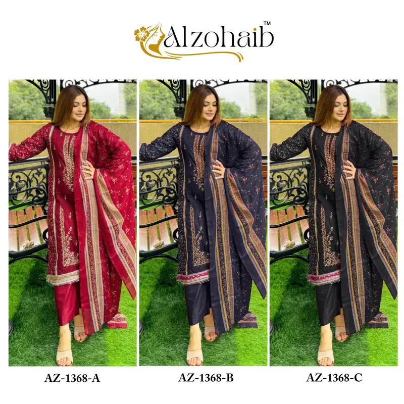 Buy Alzohaib Az 1368 A To C Chiffon Dupatta Cotton Pakistani Salwar Kameez Wholesale 2026