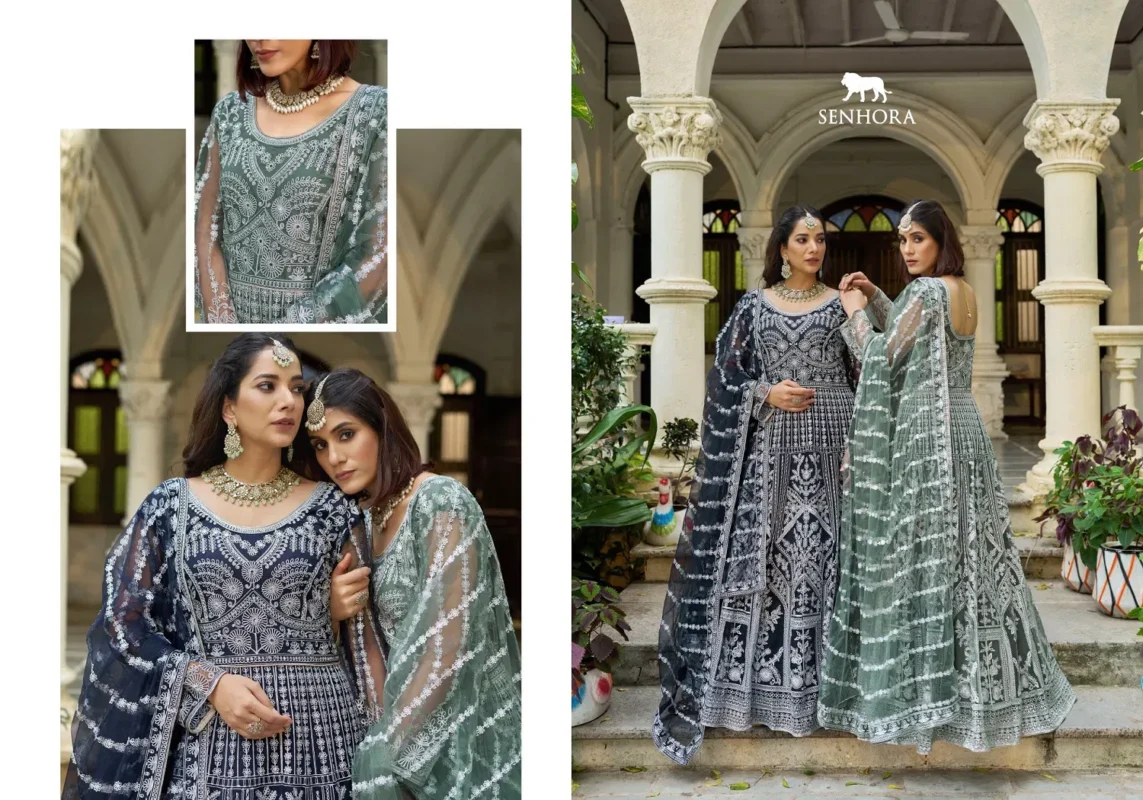 Buy Senhora Mehfil 03 Pure Butterfly Net Designer Gown With Dupatta Collection Wholesale 2026