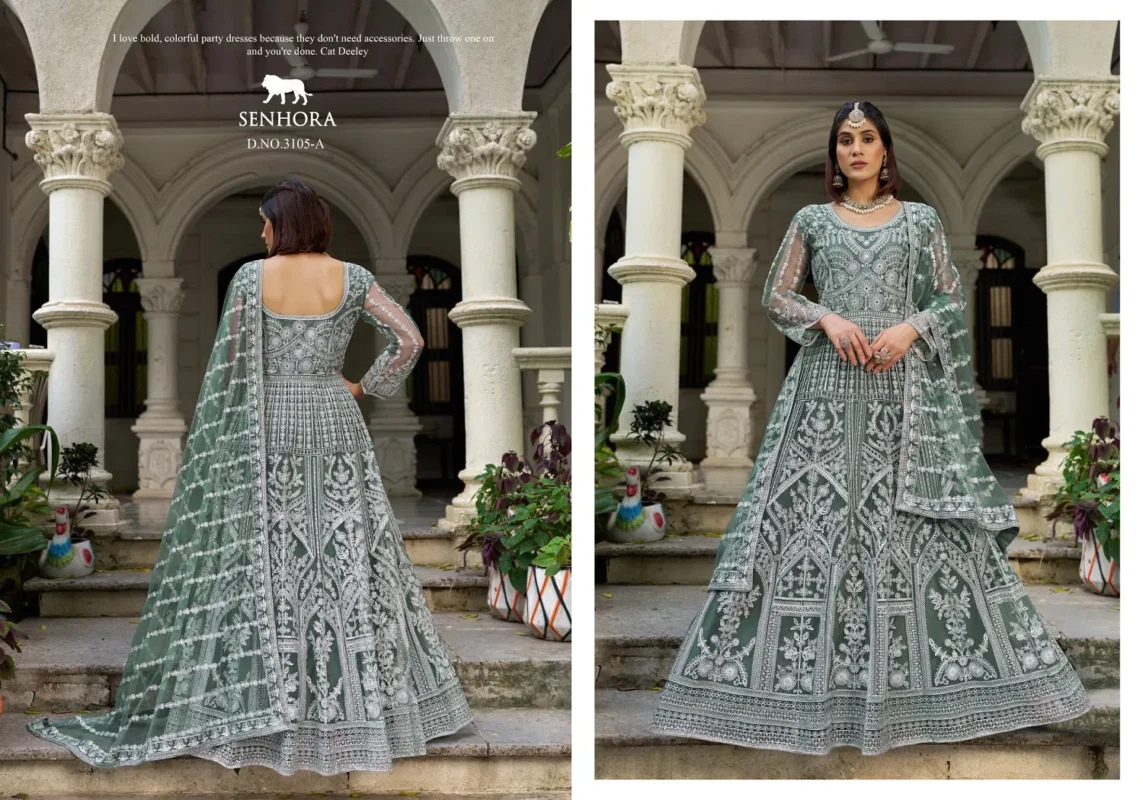 Buy Senhora Mehfil 03 Pure Butterfly Net Designer Gown With Dupatta Collection Wholesale 2026