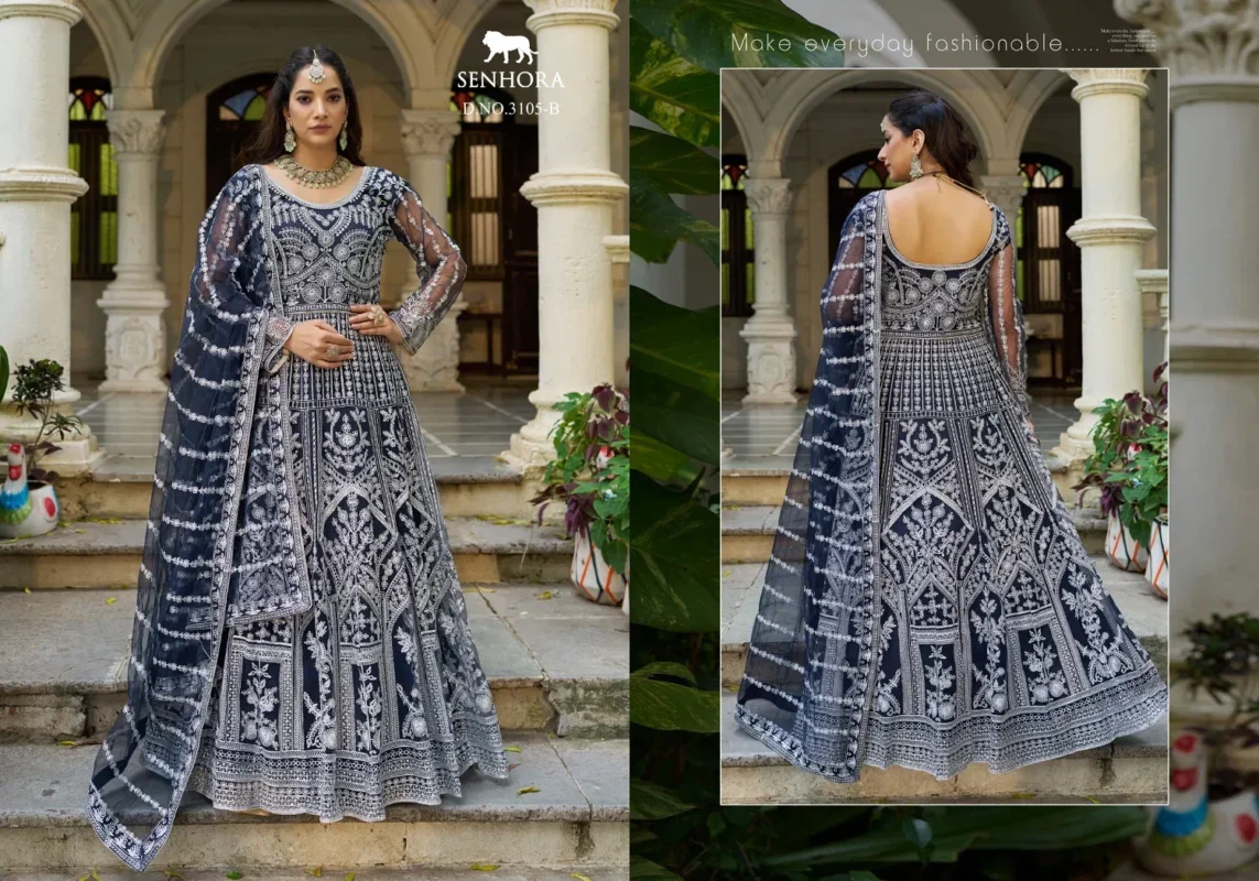 Buy Senhora Mehfil 03 Pure Butterfly Net Designer Gown With Dupatta Collection Wholesale 2026