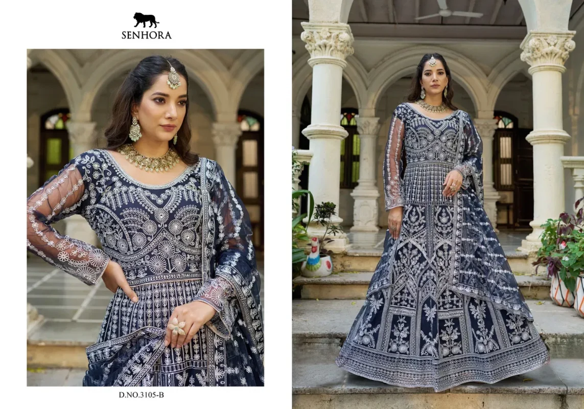 Buy Senhora Mehfil 03 Pure Butterfly Net Designer Gown With Dupatta Collection Wholesale 2026