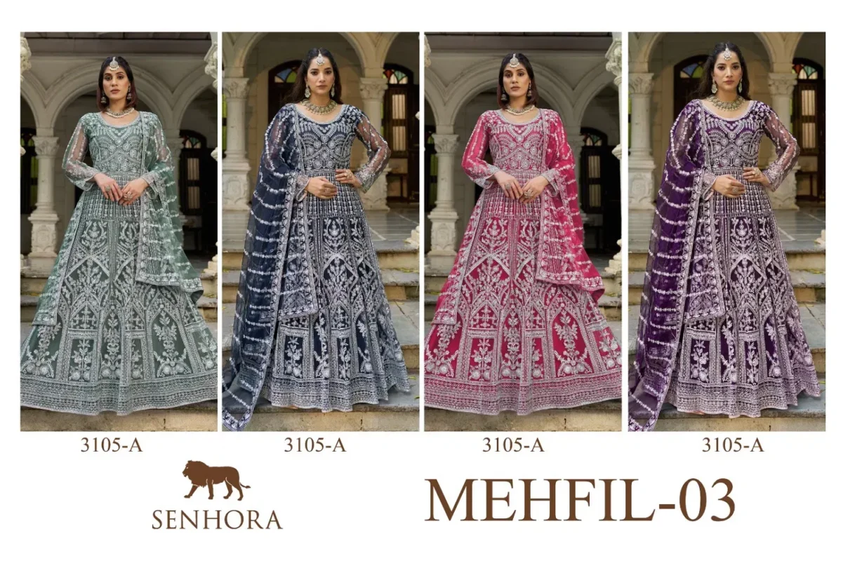 Buy Senhora Mehfil 03 Pure Butterfly Net Designer Gown With Dupatta Collection Wholesale 2026