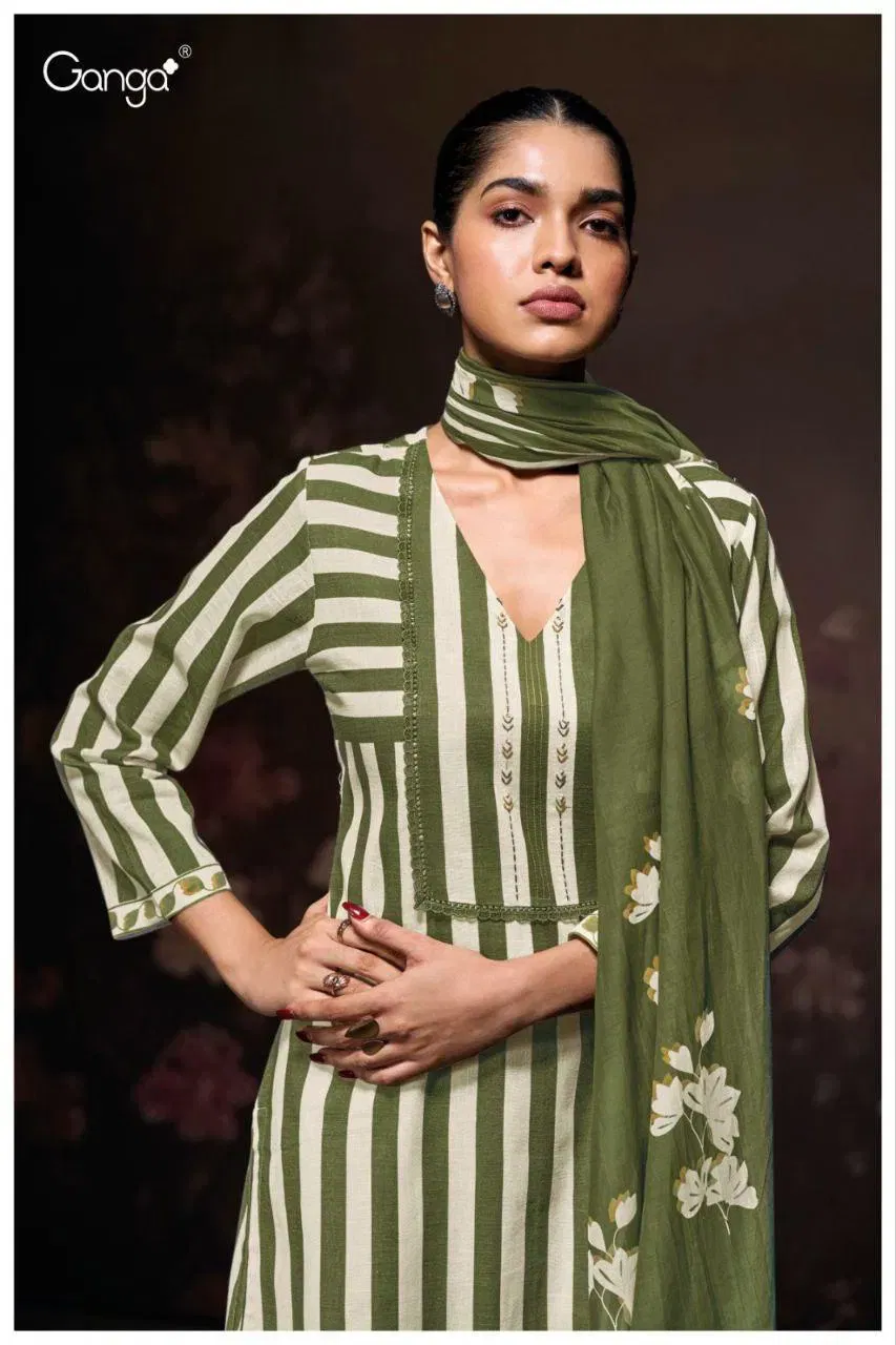Beautiful Ganga Ziana 3685 Cotton Linen Printed With Handwork Dress Material Wholesale 2026