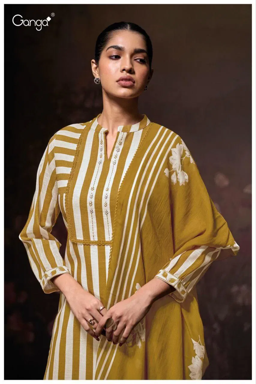 Beautiful Ganga Ziana 3685 Cotton Linen Printed With Handwork Dress Material Wholesale 2026