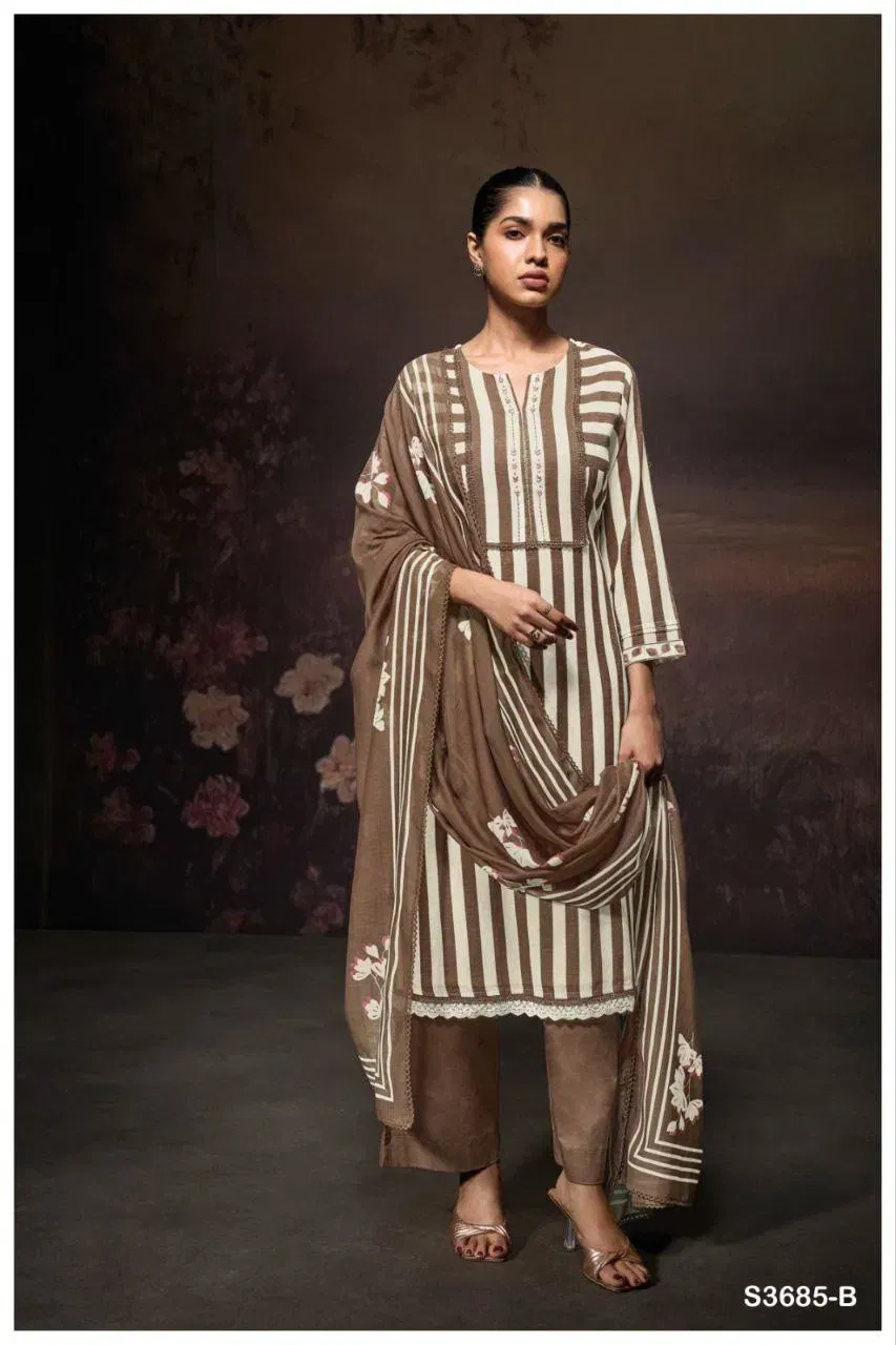 Beautiful Ganga Ziana 3685 Cotton Linen Printed With Handwork Dress Material Wholesale 2026