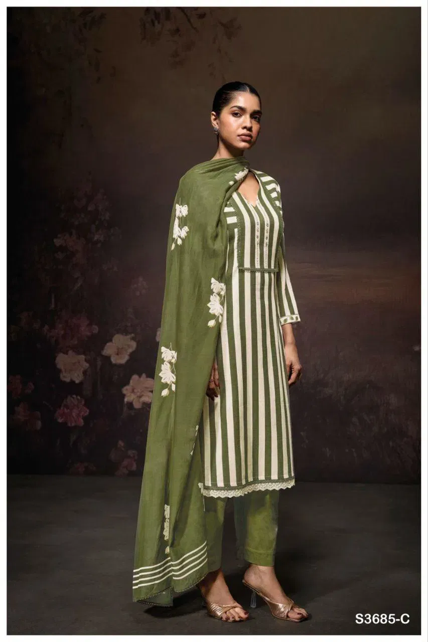 Beautiful Ganga Ziana 3685 Cotton Linen Printed With Handwork Dress Material Wholesale 2026