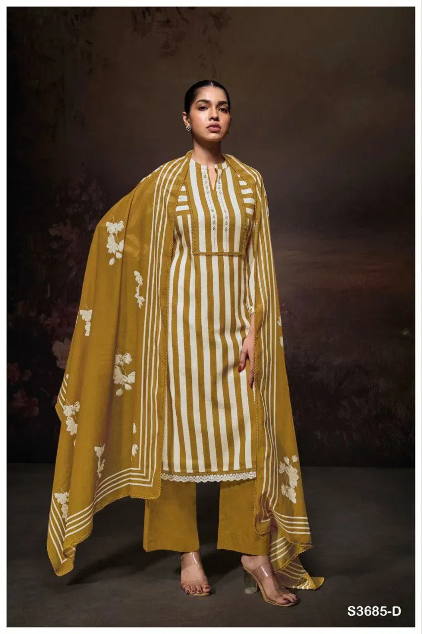 Beautiful Ganga Ziana 3685 Cotton Linen Printed With Handwork Dress Material Wholesale 2026