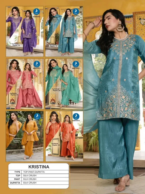 Stylish Kaya Kristina Silk With Work Festival Wear Top Bottom And Dupatta Wholesale 2026