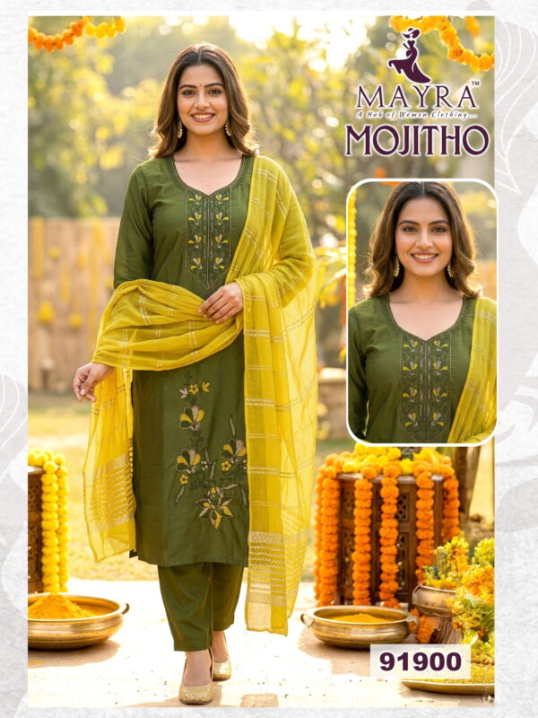 Latest Mayra Mojitho Roman Silk Kurti With Bottom and Dupatta Collection Wholesale 2026
