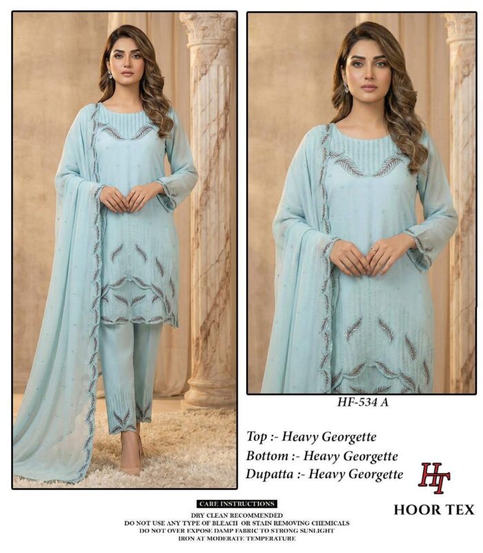 Stylish Hoor Tex HF 534 A to D Heavy Georgette With Zarkan Work Readymade Collection Wholesale 2026