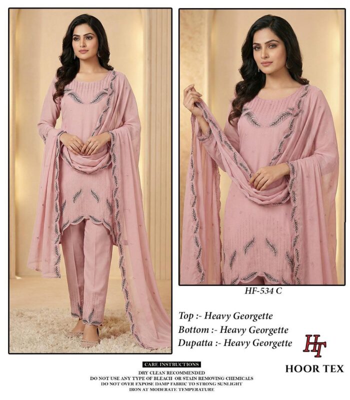 Stylish Hoor Tex HF 534 A to D Heavy Georgette With Zarkan Work Readymade Collection Wholesale 2026