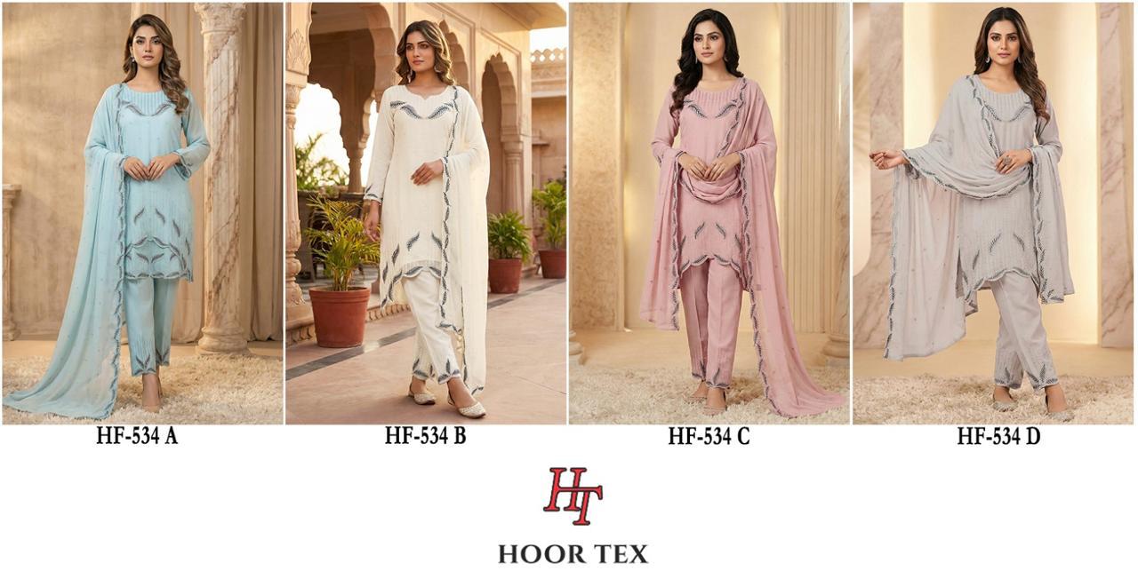 Stylish Hoor Tex HF 534 A to D Heavy Georgette With Zarkan Work Readymade Collection Wholesale 2026