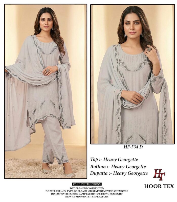 Stylish Hoor Tex HF 534 A to D Heavy Georgette With Zarkan Work Readymade Collection Wholesale 2026