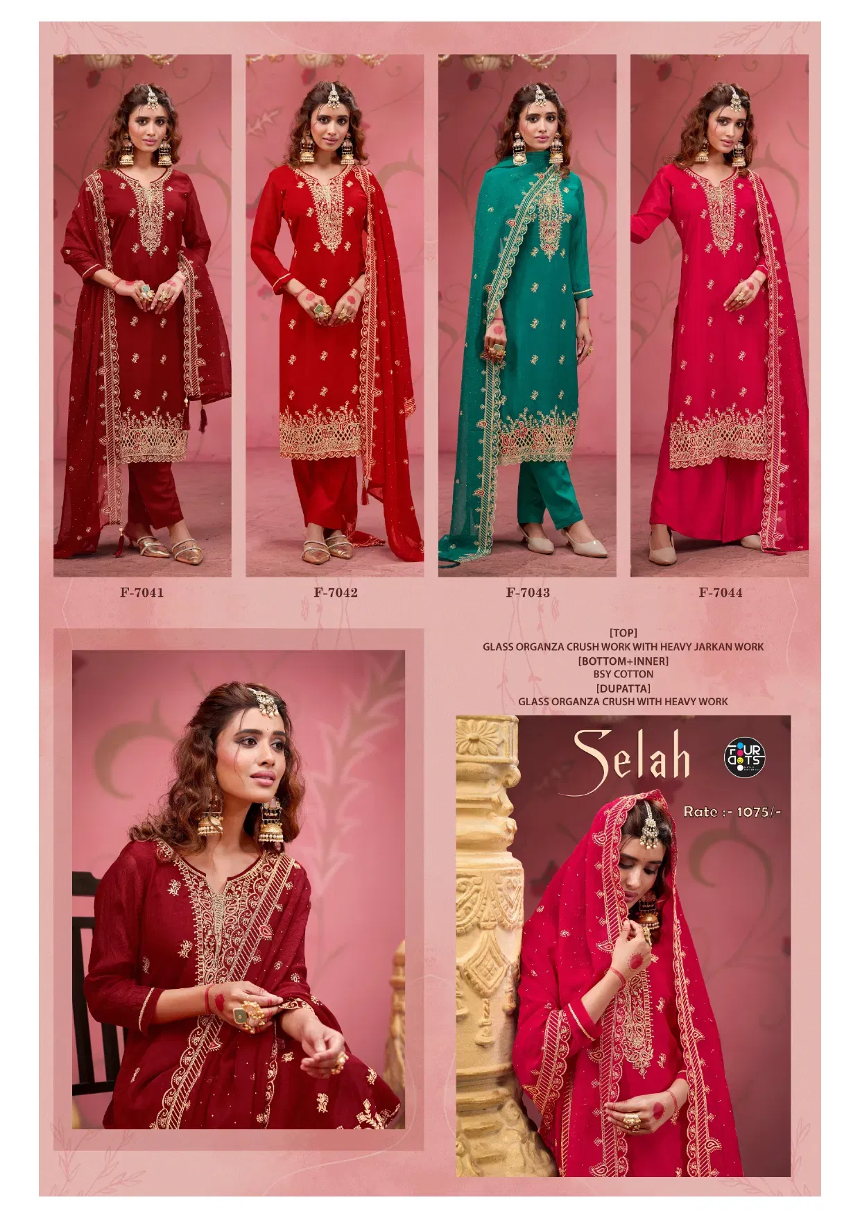 Stylish Four Dots Selah Glass Organza Crush Work Designer Dress Material Wholesale 2026