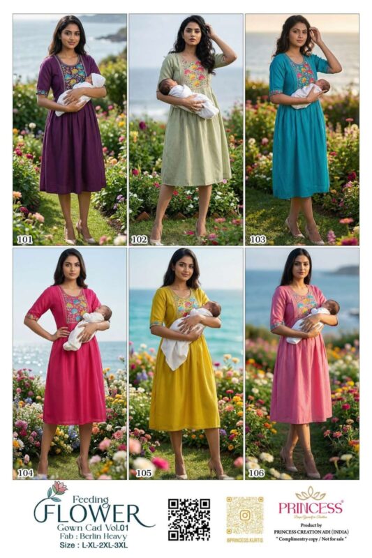 Latest Princess Feeding Flower Barline Kurti Collection Wholesale 2026